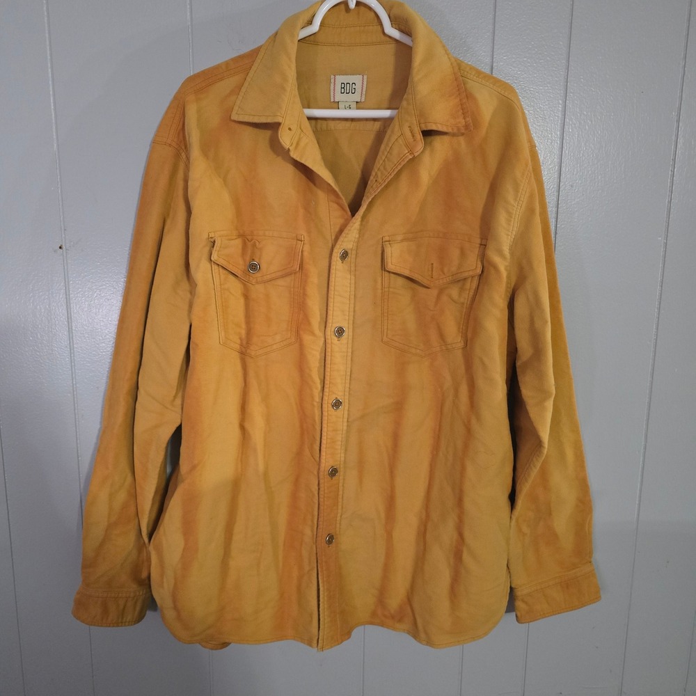 BDG Button Down‎ Shirt Mens Large Yellow Sun Faded Long Sleeve Twill Overshirt